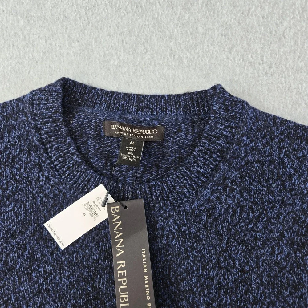 Banana Republic Sweater Mens M Blue‎ Crew Neck Pullover Chunky-Knit Wool Nylon